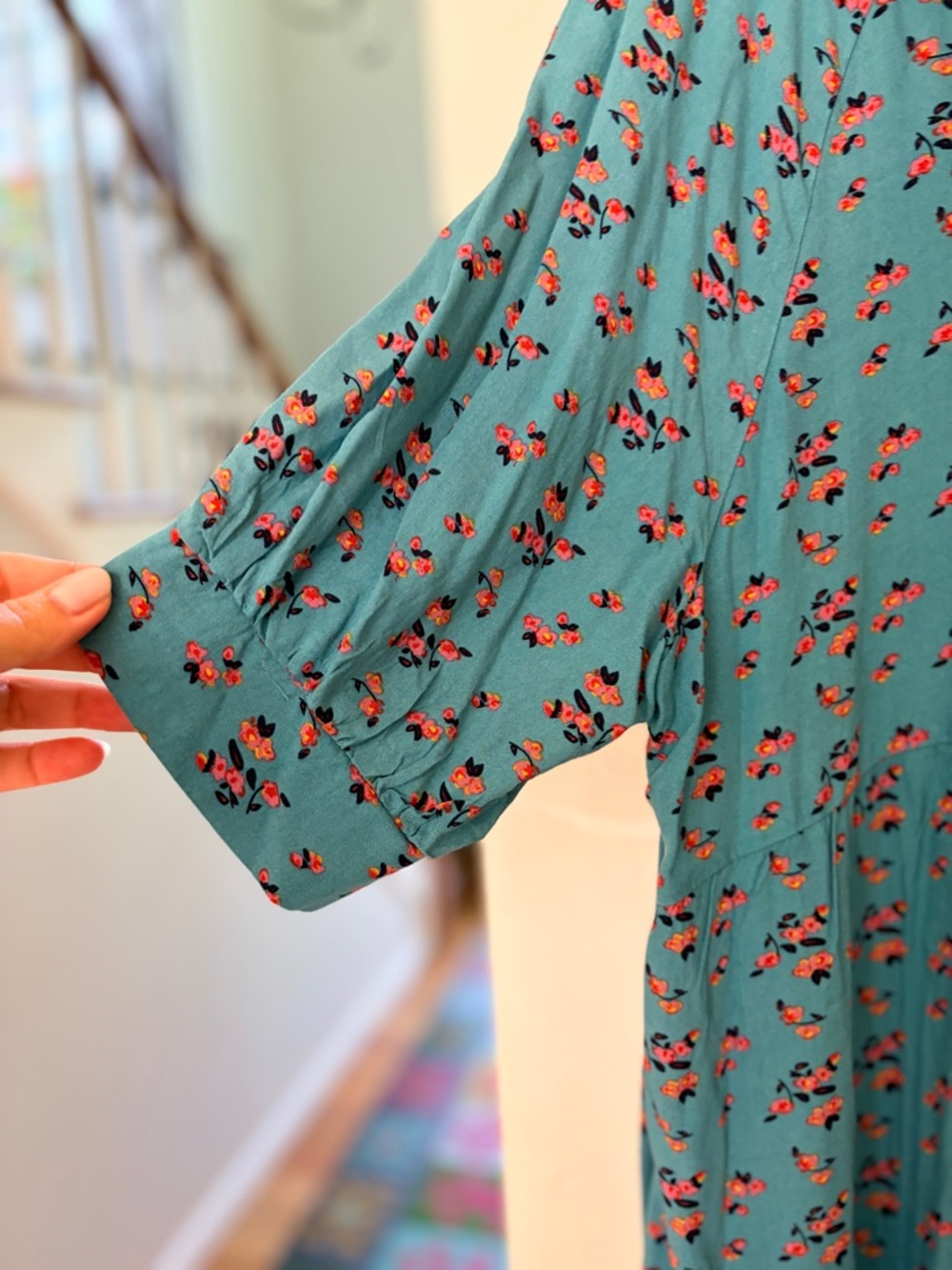 NATURAL LIFE Teal Floral Button-Front Tiered Mini - Picture 4 of 5
